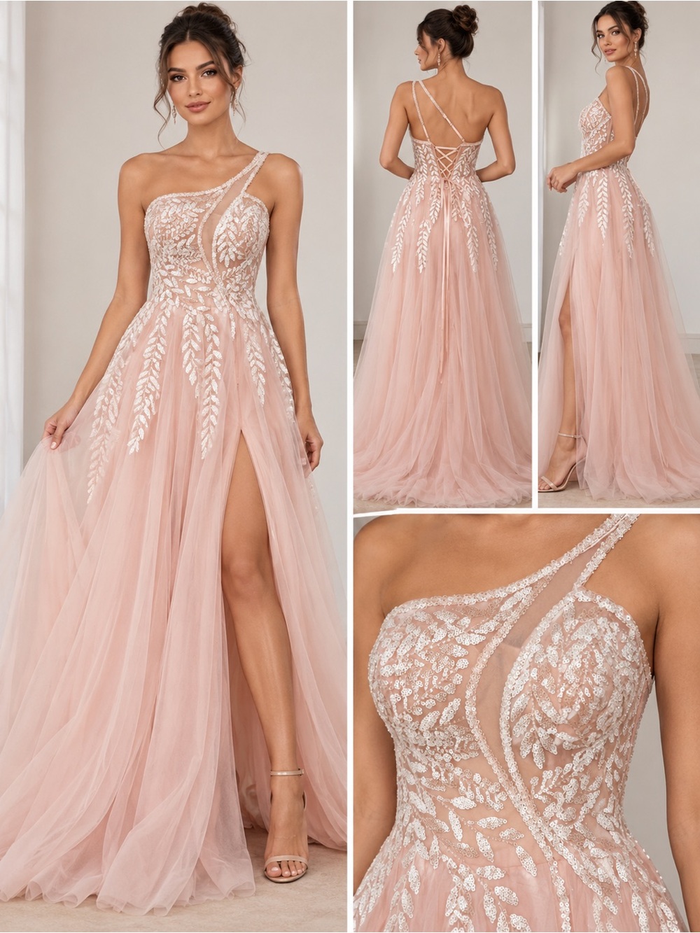 Juliet’s Bridal & Formal Size 6 Blush Sequin One Shoulder Prom Gown NWT